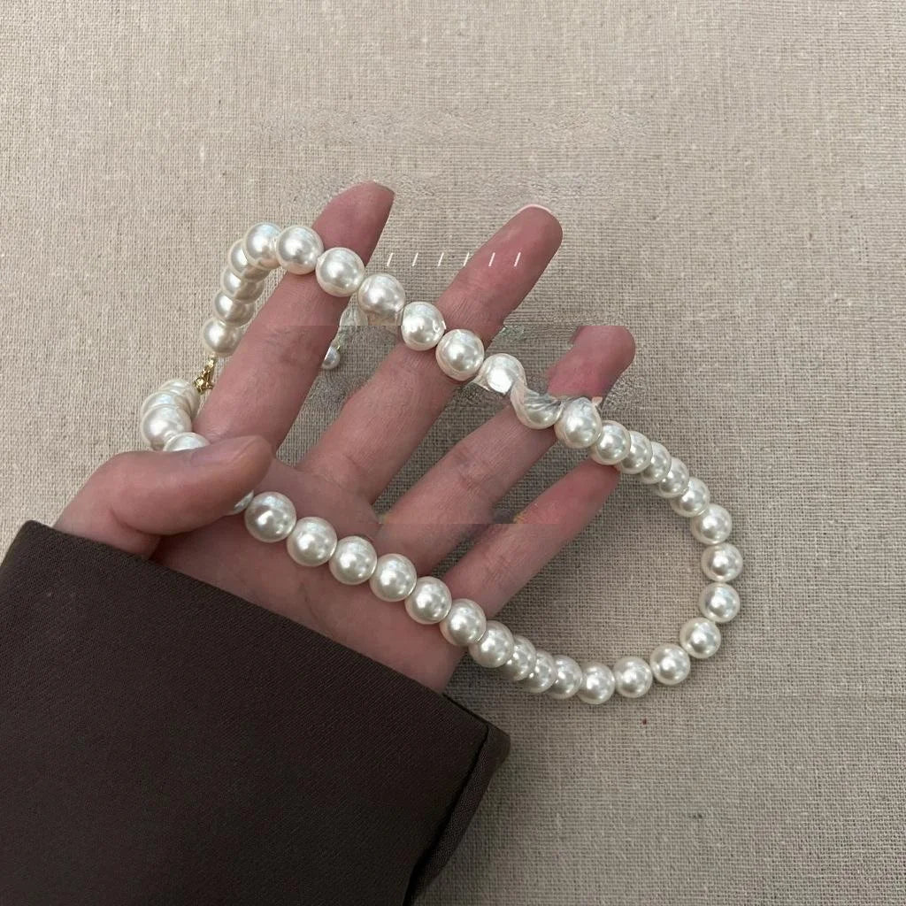 High Quality Glass Pearl Necklace Light Luxury French Vintage Collarbone Choker For OL Style