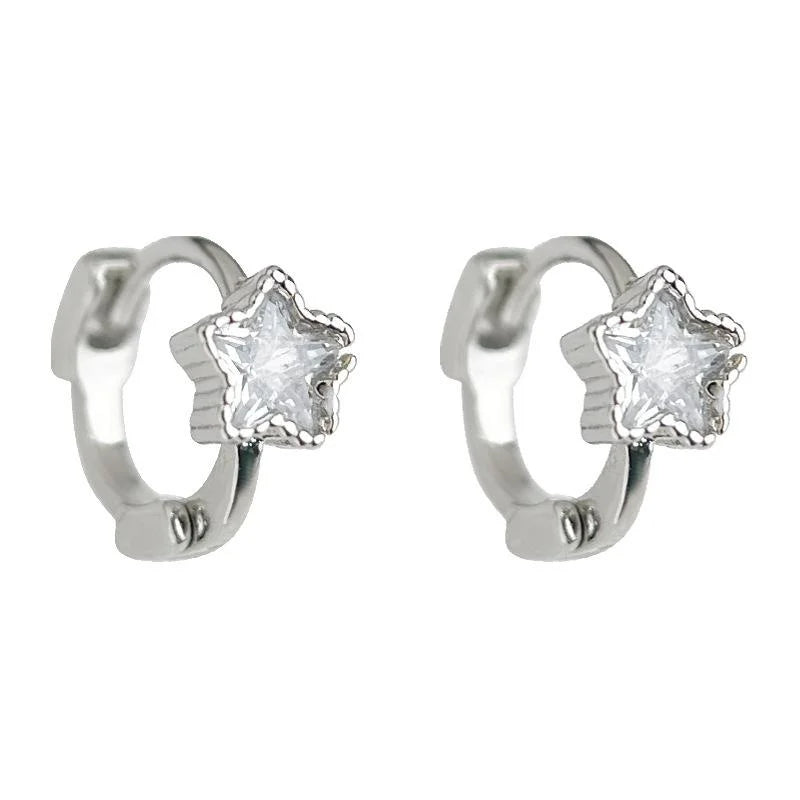 Minimalist Copper Star Zircon Stud Earrings For Women Sweet Cool Commuter Jewelry