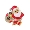 Cute Enamel Santa Claus Gift Bag Brooch With Rhinestones, Christmas Lapel Pin Holiday Suit Accessory