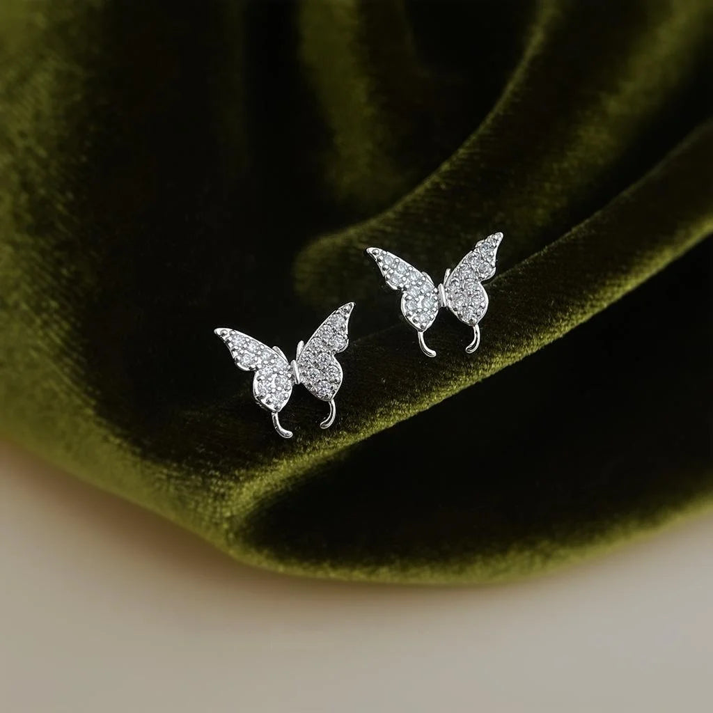 Minimalist Copper Micro Pave Zircon Butterfly Stud Earrings For Women Cartilage Jewelry