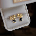 Sweet Cool 14K Plated Bow Glass Crystal Black Alloy Stud Earrings