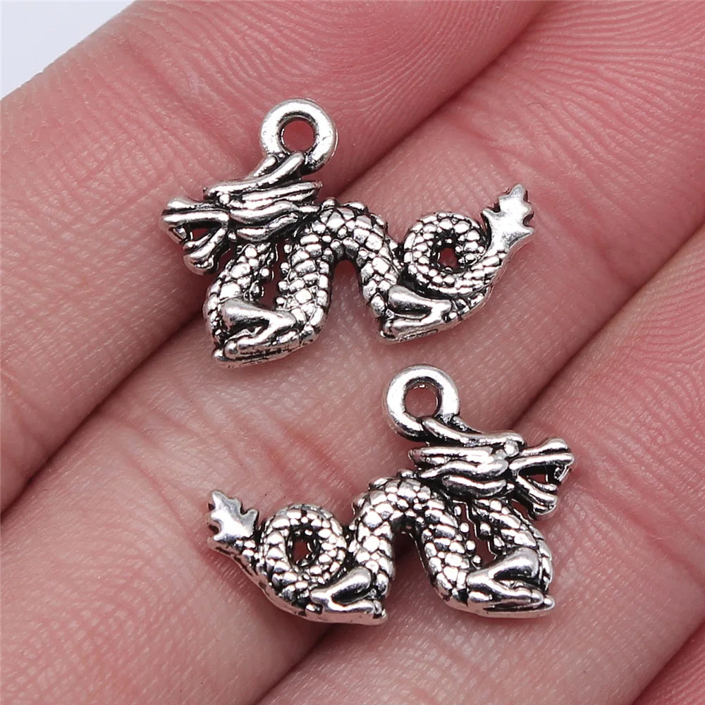 21x15mm 1.7g Antique Silver Zinc Alloy Chinese Dragon Charm Pendant for DIY Necklace Bracelet Making