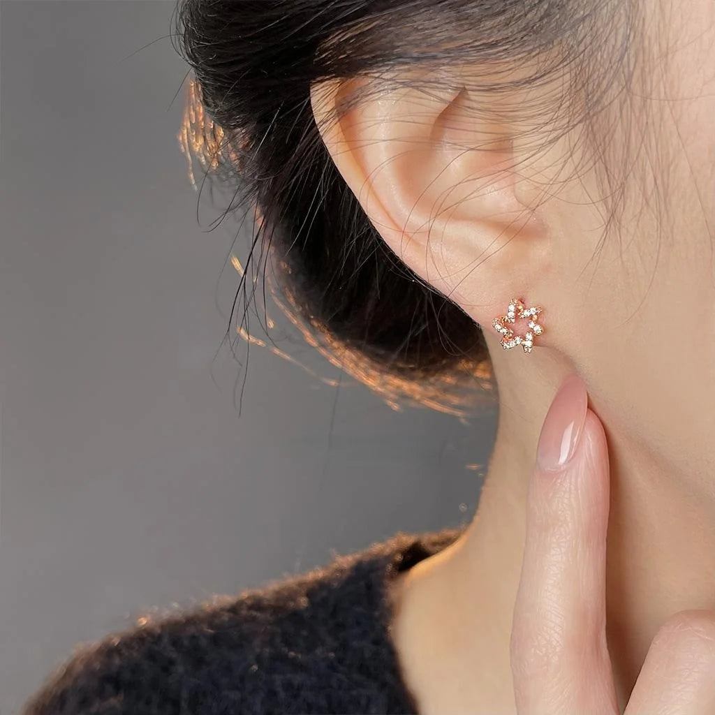 Rose Gold Plated Copper Micro Pave Zircon Star Firework Flower Stud Earrings