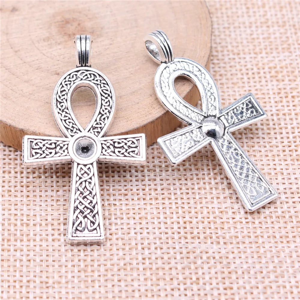 47x27mm 5.26g Antique Silver Zinc Alloy Ankh Cross Charm Pendant for Necklace Bracelet Making
