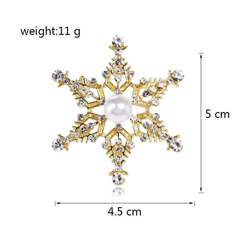 Elegant Alloy Rhinestone Snowflake Star Brooch With Faux Pearl Center, Luxury Lapel Pin Corsage Gift