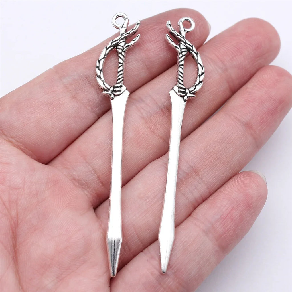 69mm 2.5g Antique Silver Zinc Alloy Cosplay Weapon Halberd Charm Pendant for DIY Jewelry Making