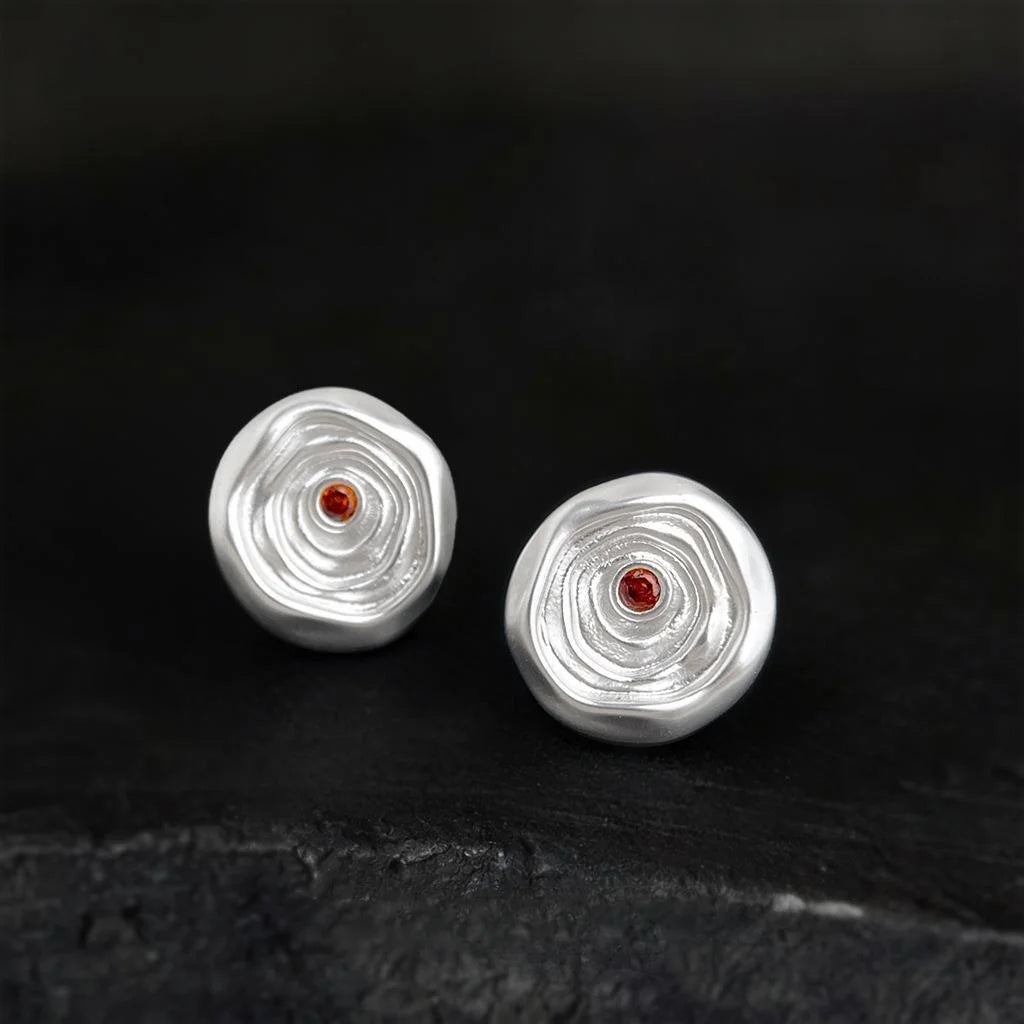 Original Textured New Chinese Matte Silver Plated Copper Zircon Round Stud Earrings