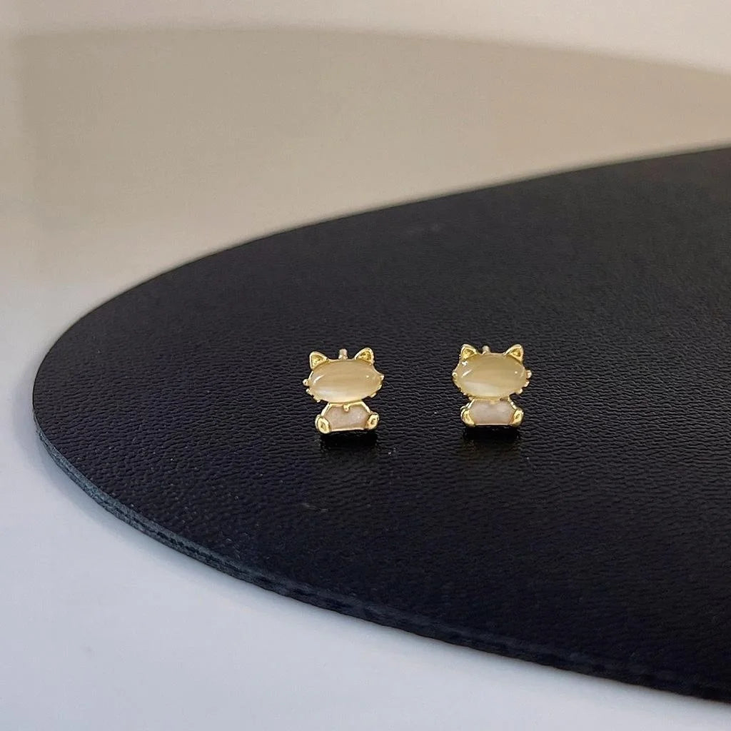 Mini Cute Cat Stud Earrings 14K Plated Copper Simple Style Jewelry For Women