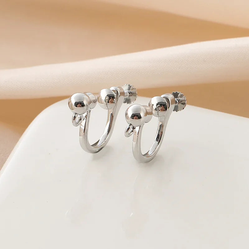 Elegant Gold Alloy Round Bead Hoop Screw Back Stud & Clip On No Piercing DIY Jewelry Making Earrings