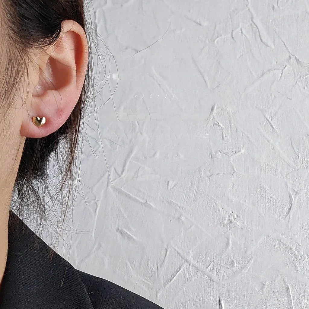 14K Plated Copper Mini Heart Stud Earrings With Smooth Finish Korean Japanese Style