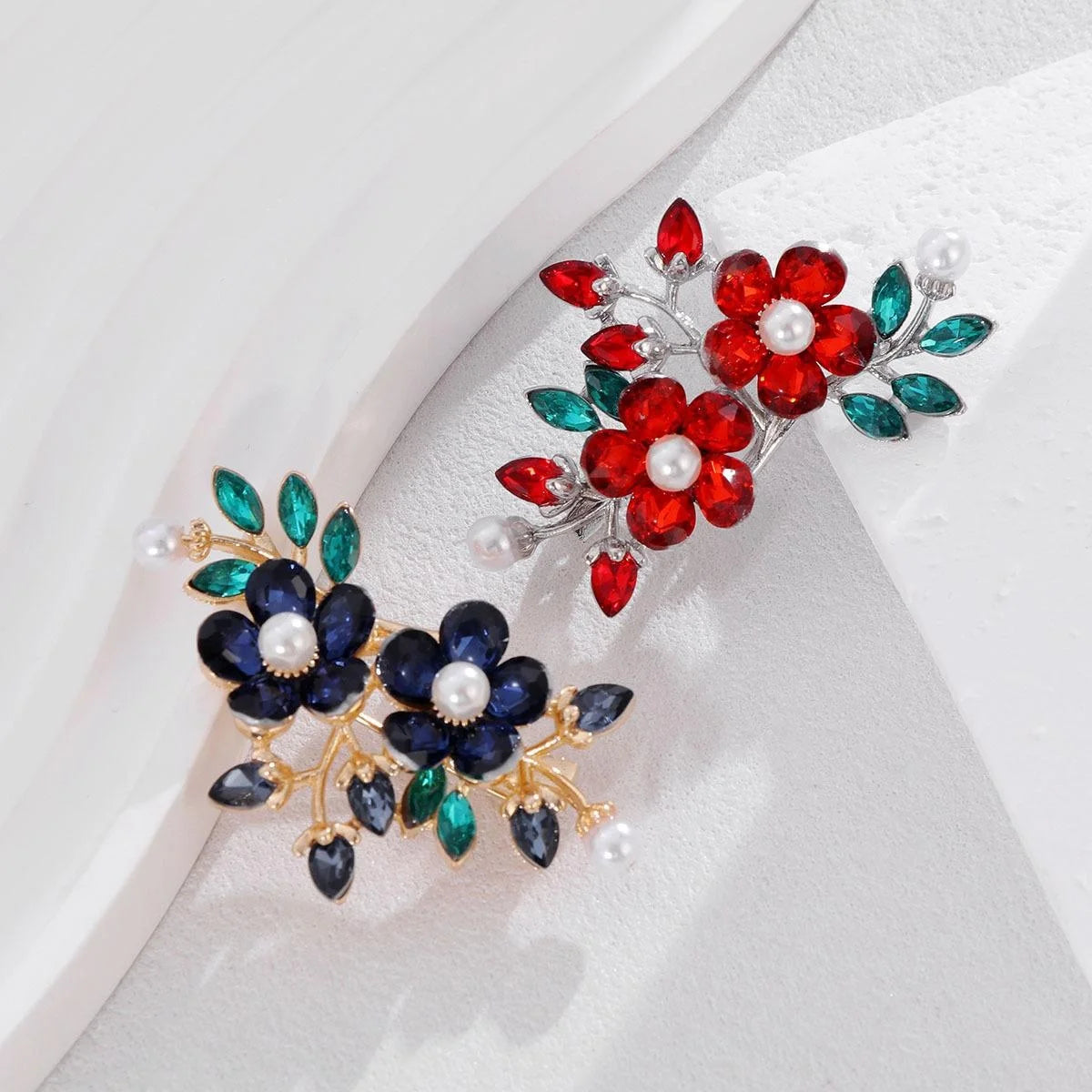 Elegant Alloy Rhinestone Flower Bouquet Brooch With Faux Pearl Accents, Women's Lapel Pin Gift