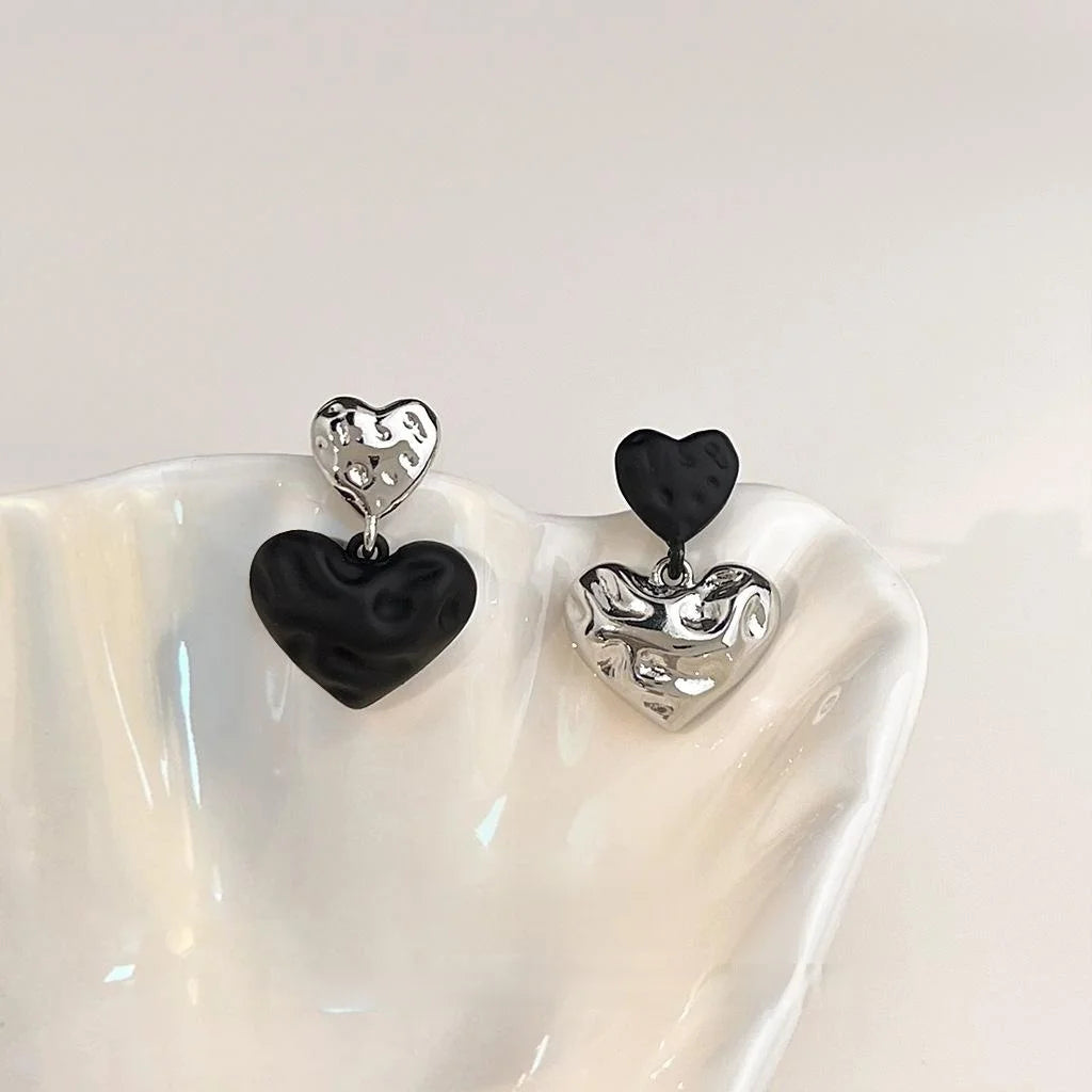 Sweet Cool Black Heart Asymmetric Drop Earrings, Copper For Women