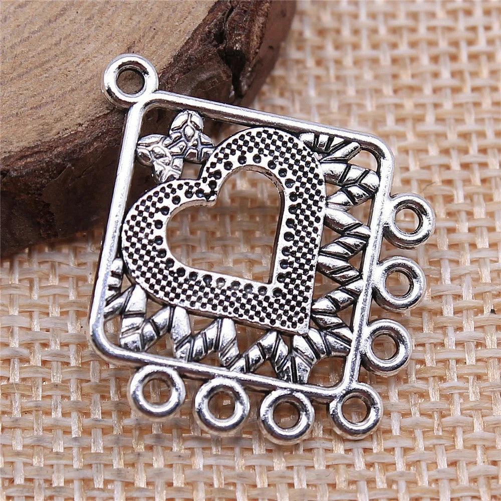 31x25mm 2.3g Antique Silver Zinc Alloy Earring Connector Charm for DIY Dangle Earrings Jewelry Making