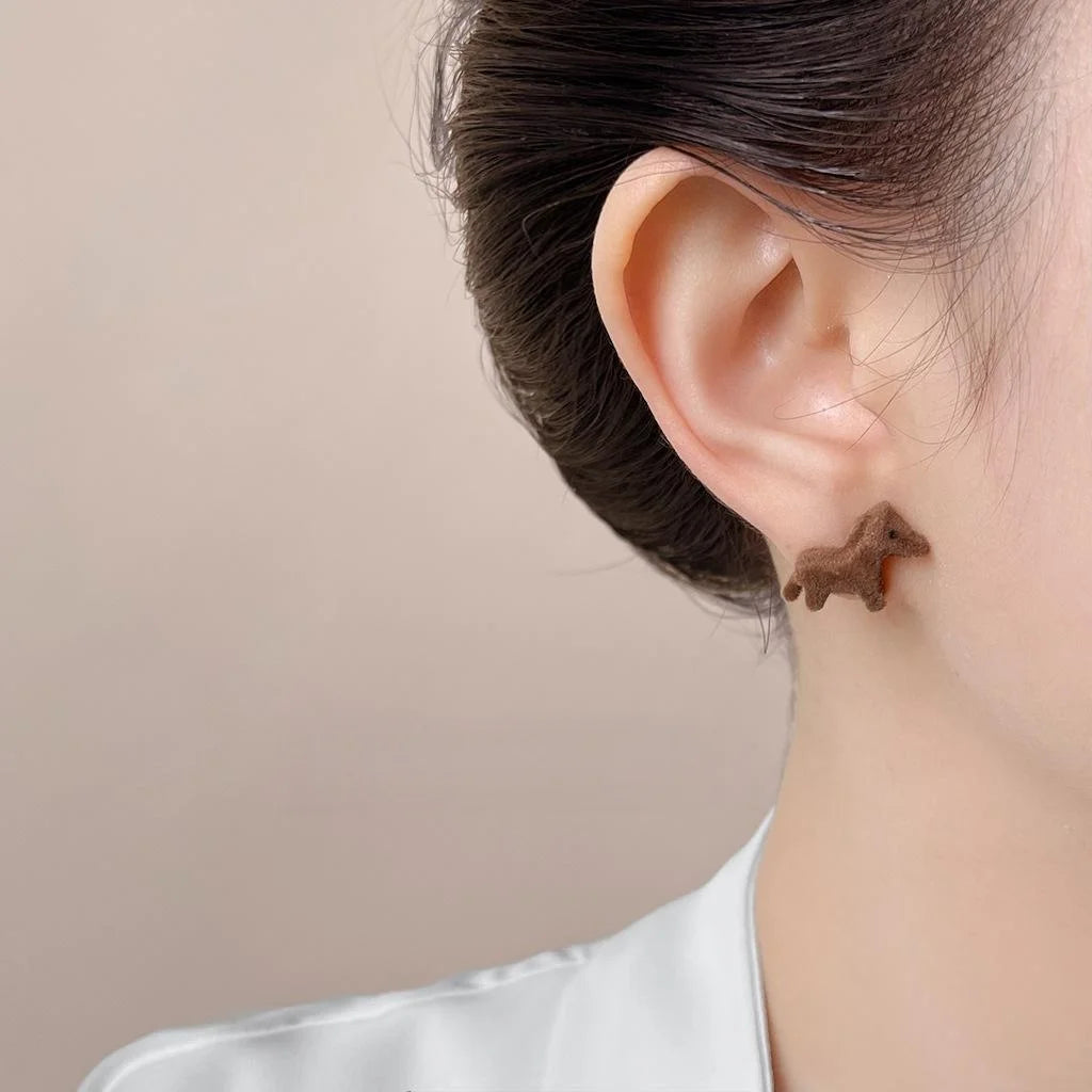 Cute Flocked Pony Stud Earrings, Style Animal Zodiac Horse Jewelry