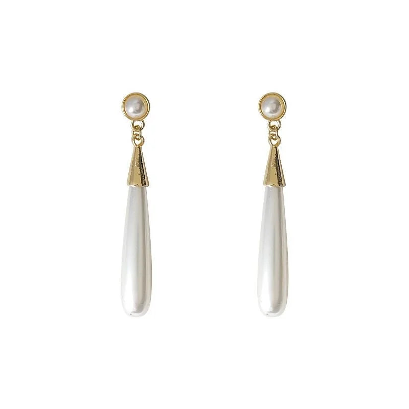 French Court Style Teardrop Pearl Tassel Stud Earrings Vintage Alloy Long Dangle Jewelry