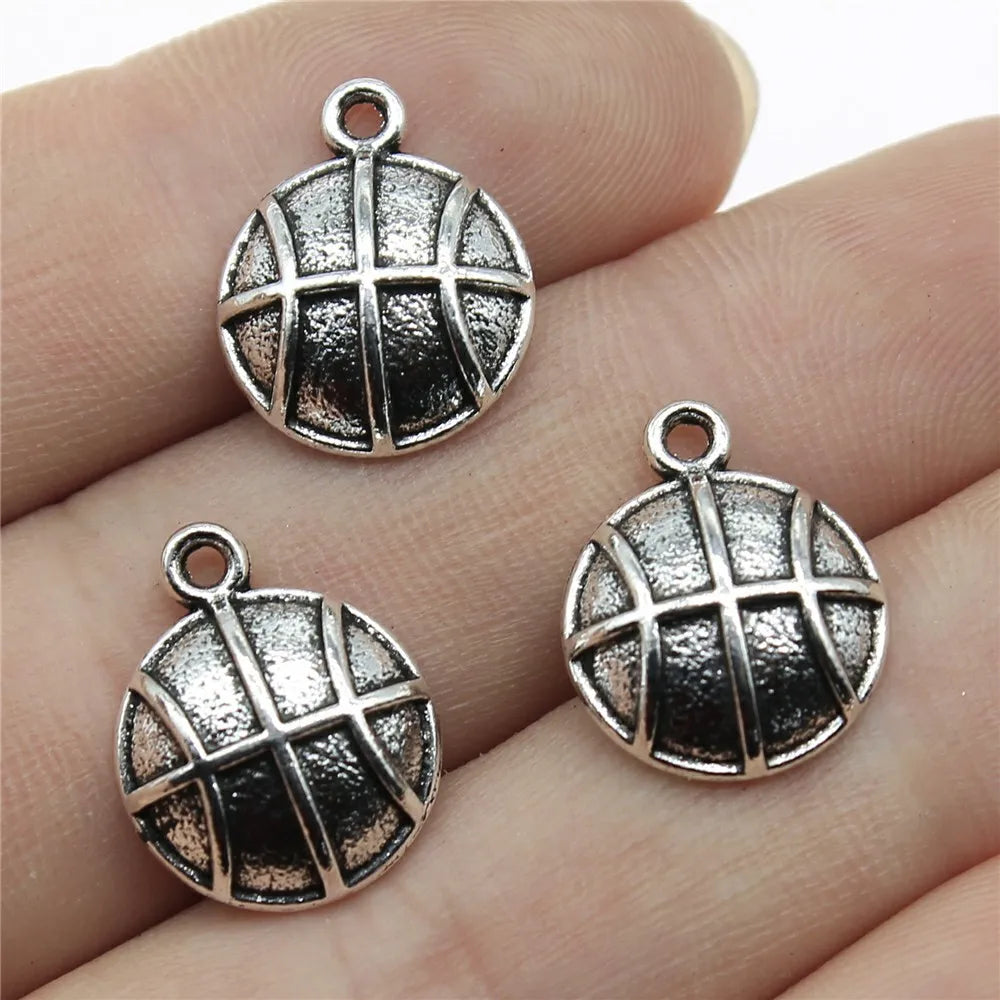 17x13mm 2g Antique Silver Zinc Alloy Basketball Charm Pendant for DIY Sports Jewelry Making