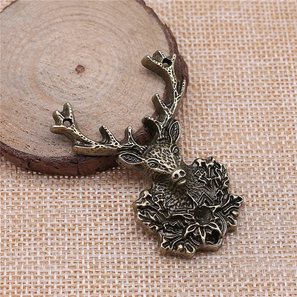 51x38mm 9.5g Multicolor Zinc Alloy Deer Head Antler Charm Pendant for DIY Jewelry Making