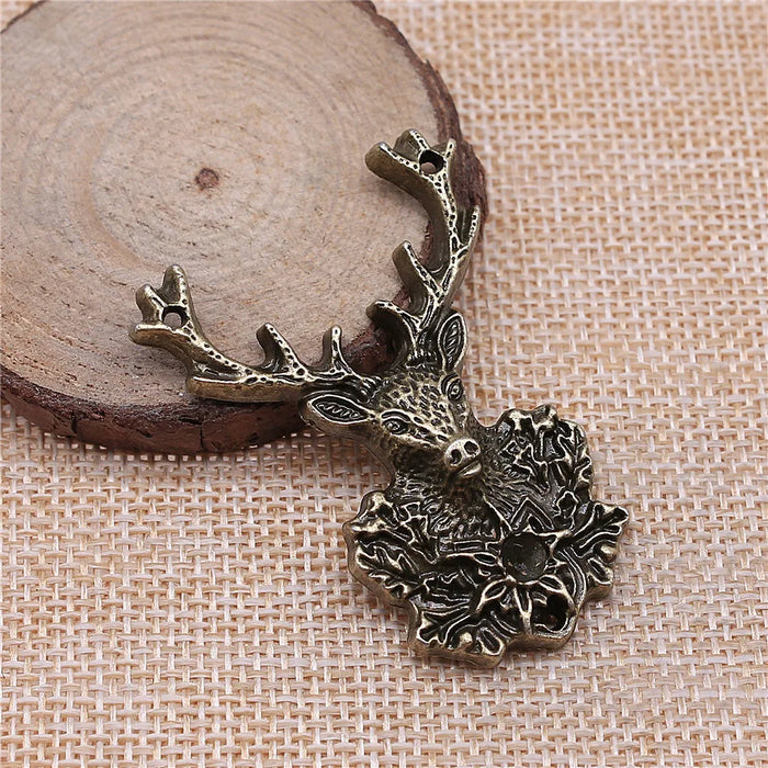 51x38mm 9.5g Multicolor Zinc Alloy Deer Head Antler Charm Pendant for DIY Jewelry Making