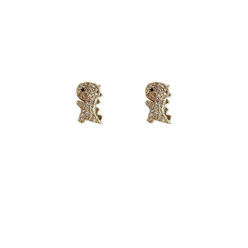 Mini Dinosaur Stud Earrings For Women 14K Plated Copper Micro Pave Zircon Cute Animal Jewelry