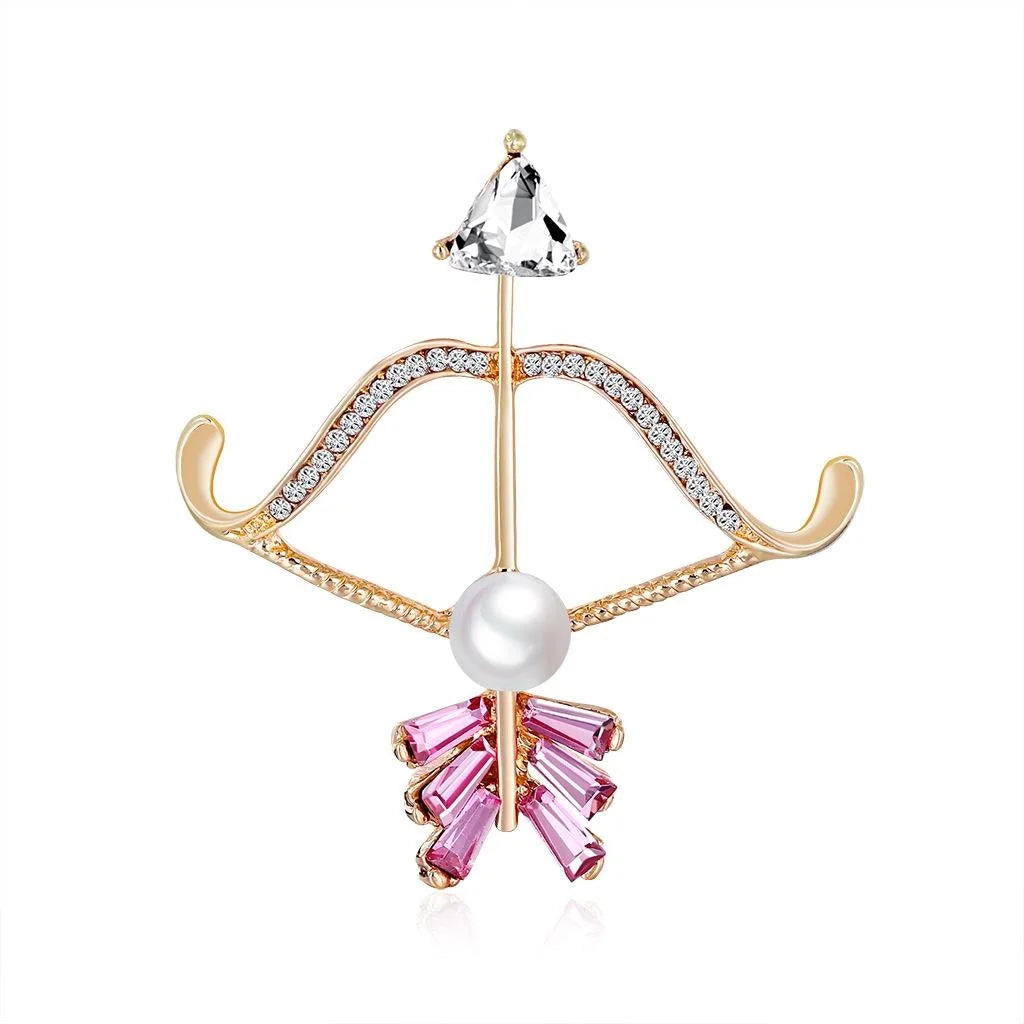 Elegant Pink Rhinestone Pearl Bow And Arrow Alloy Brooch, Korean Style Lapel Pin Corsage Gift