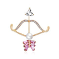 Elegant Pink Rhinestone Pearl Bow And Arrow Alloy Brooch, Korean Style Lapel Pin Corsage Gift
