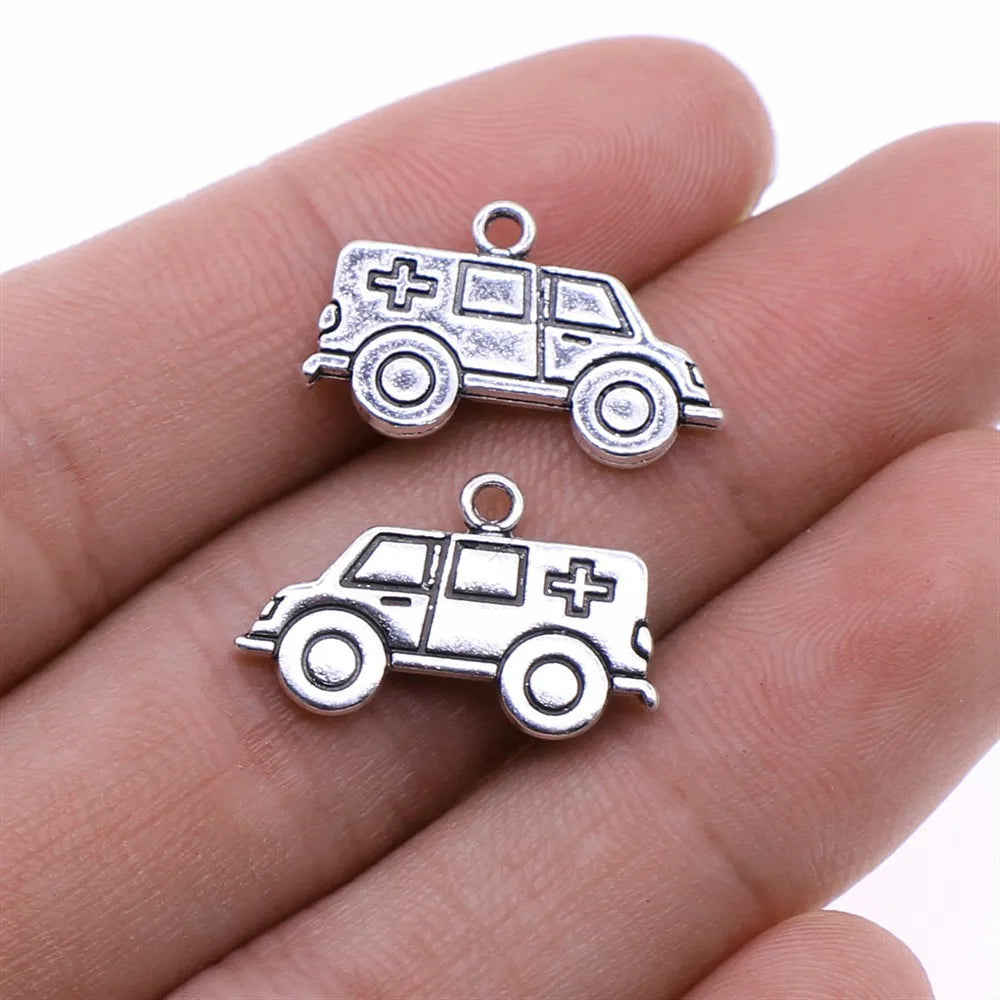13x22mm 1.8g Antique Silver Zinc Alloy Ambulance Charm Pendant for DIY Medical Theme Jewelry Making