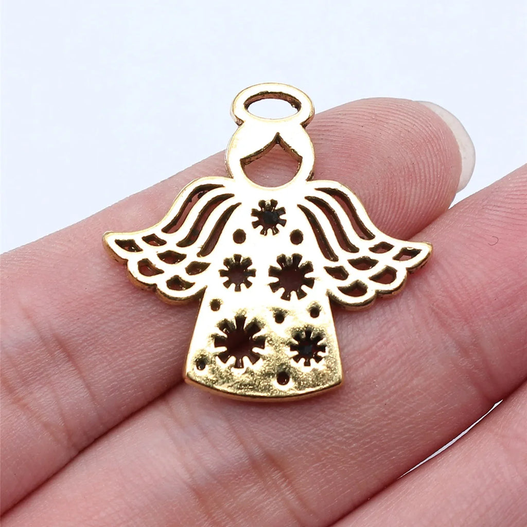 28x27mm 3.1g Multicolor Zinc Alloy Carved Angel Charm Pendant for DIY Necklace Bracelet Making