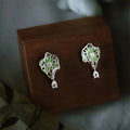 Niche Original Design Micro Pave Zircon Enamel Green Lotus Leaf Drop Earrings