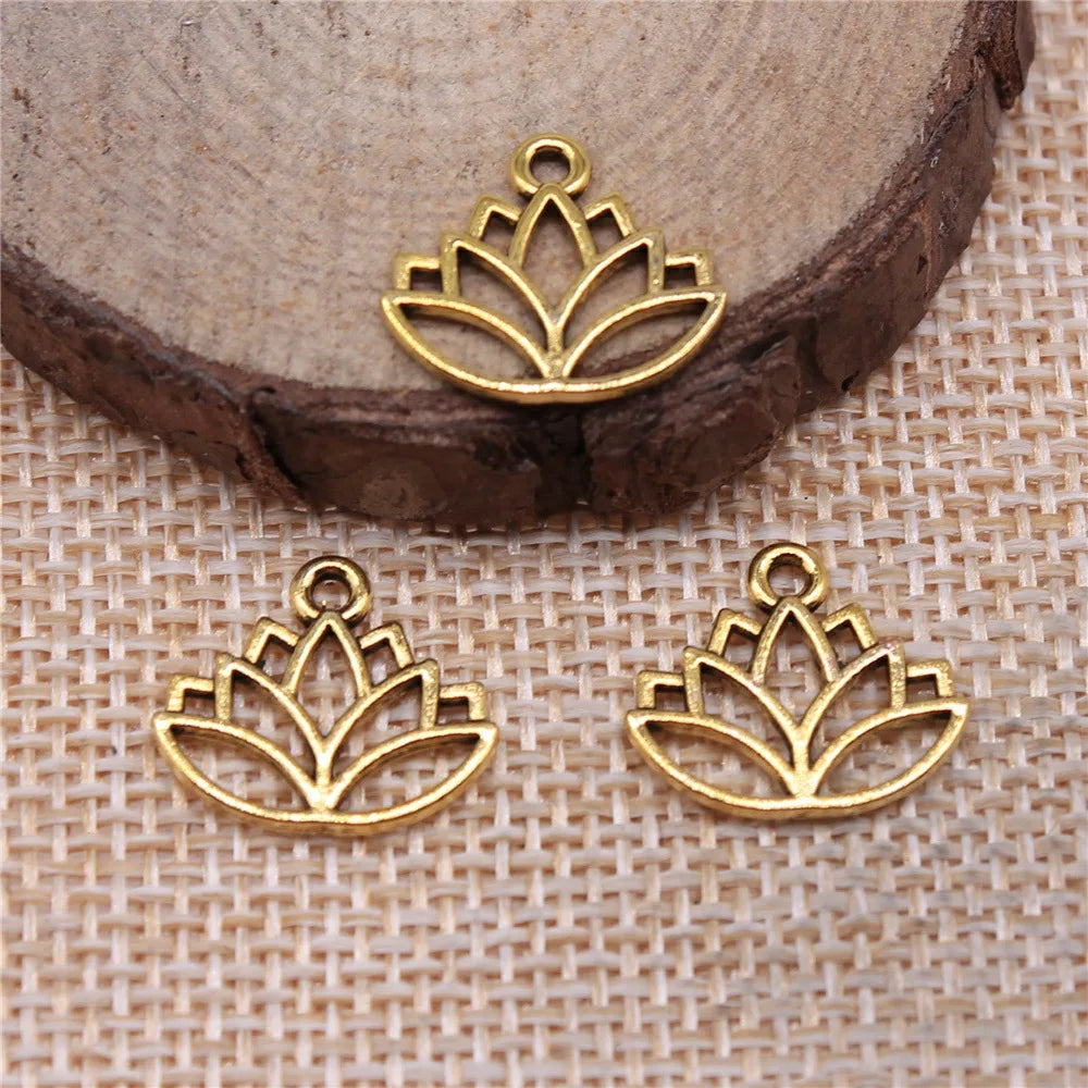 16x14mm 0.6g Multicolor Zinc Alloy Lotus Flower Charm Pendant for DIY Necklace Bracelet Making