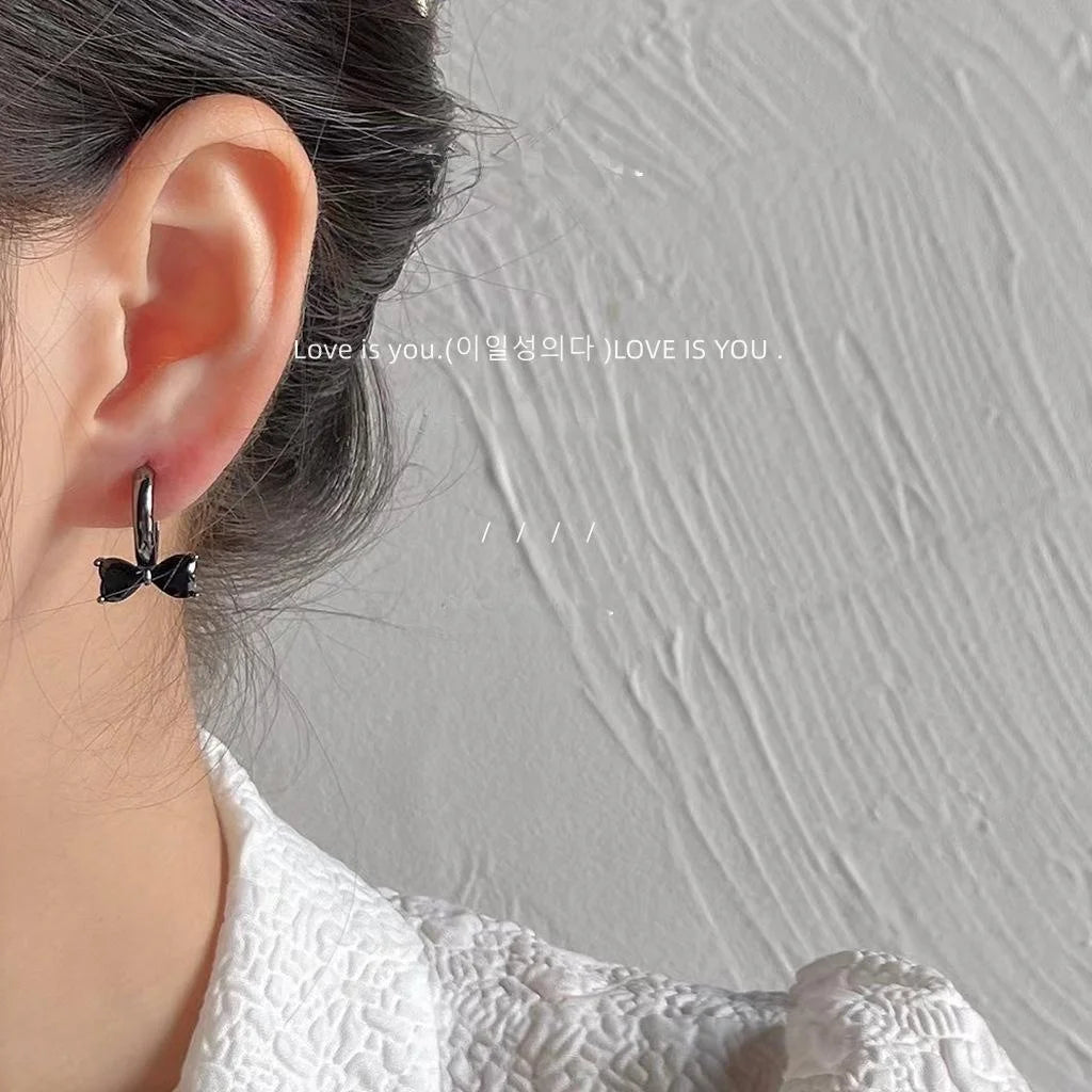 Dark Lolita Zircon Bow Copper Drop Earrings Sweet Cool Gothic Jewelry For Women