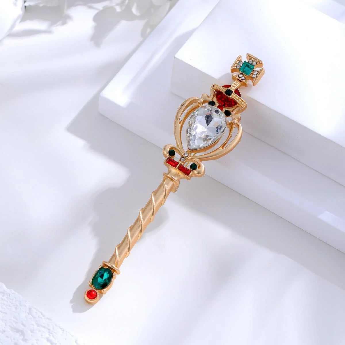 Vintage Palace Magic Wand Brooch With Rhinestone Crystal Gems, Elegant Lapel Pin Suit Accessory Gift