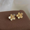 Light Luxury 14K Plated Copper 3D Flower Micro Pave Zircon Stud Earrings