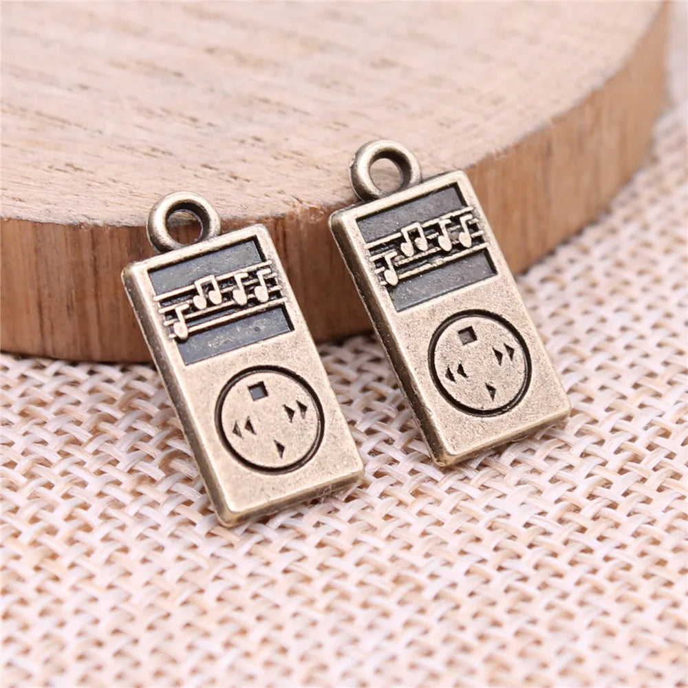 19x9mm 1.48g Antique Bronze Zinc Alloy Music Player Charm Pendant for DIY Music Jewelry Making