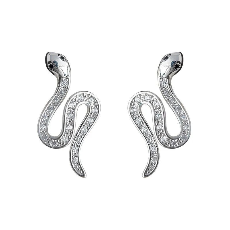 Luxury Copper Zircon Snake Drop Earrings Micro Pave Serpent Line Animal Zodiac Jewelry