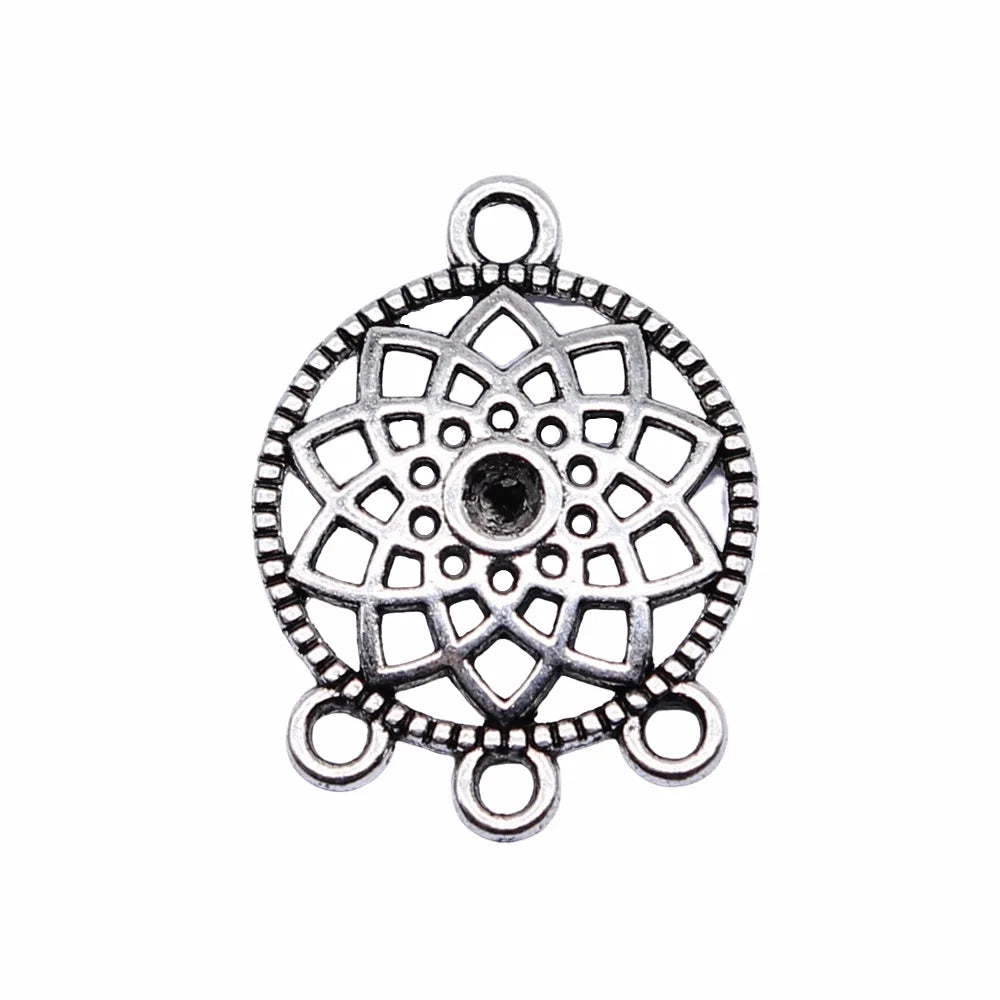 24x18mm 1.3g Antique Silver Zinc Alloy Dreamcatcher Earring Connector Charms for DIY Earrings