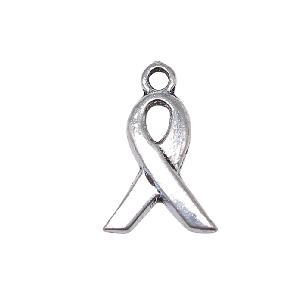 14x9mm 0.4g Antique Silver Zinc Alloy Small Ribbon Charm Pendant for Awareness Jewelry Making