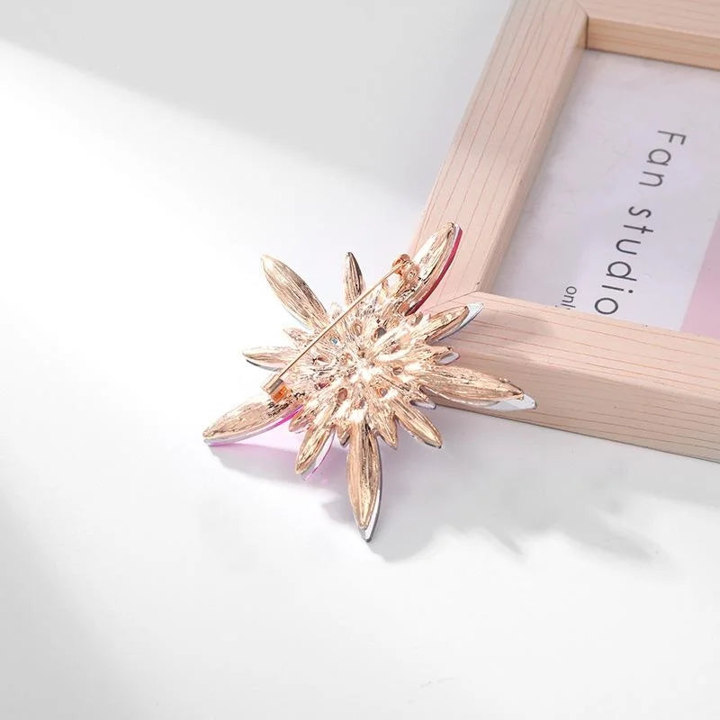 Elegant Blue Rhinestone Star Snowflake Flower Brooch, Alloy Crystal Lapel Pin Corsage Suit Accessory Gift