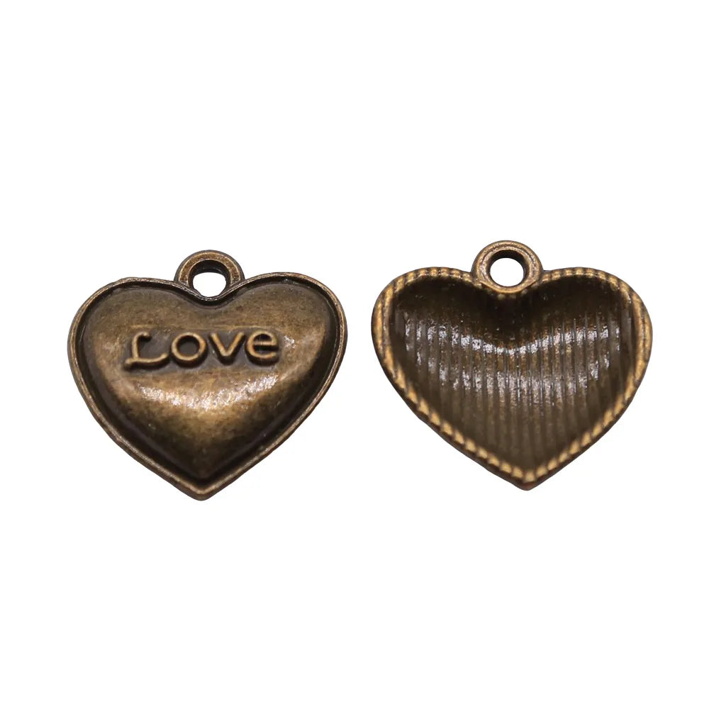 17x17mm 1g Antique Bronze Zinc Alloy Love Heart Charm Pendant for DIY Necklace Bracelet Jewelry