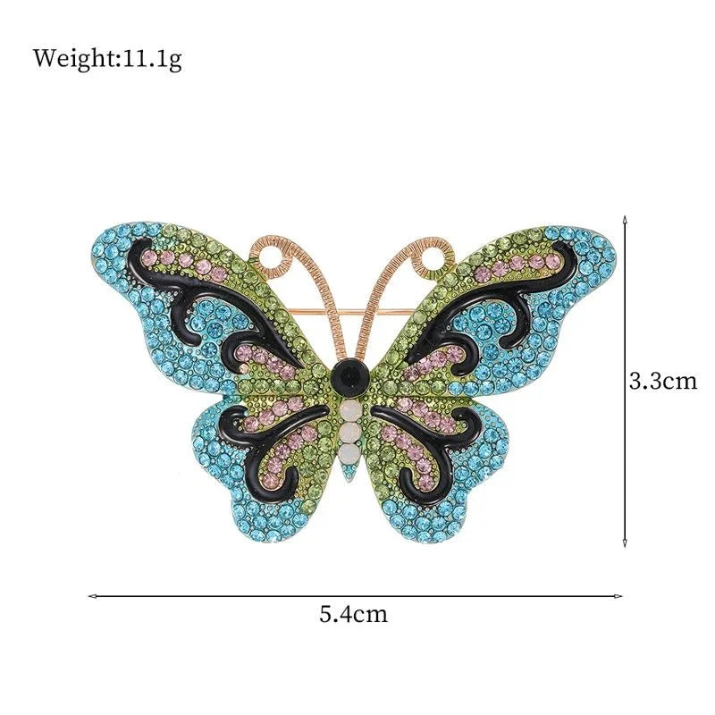 Luxury Rhinestone Butterfly Brooch Pin With Alloy Enamel Wings, Elegant Lapel Pin Corsage Gift