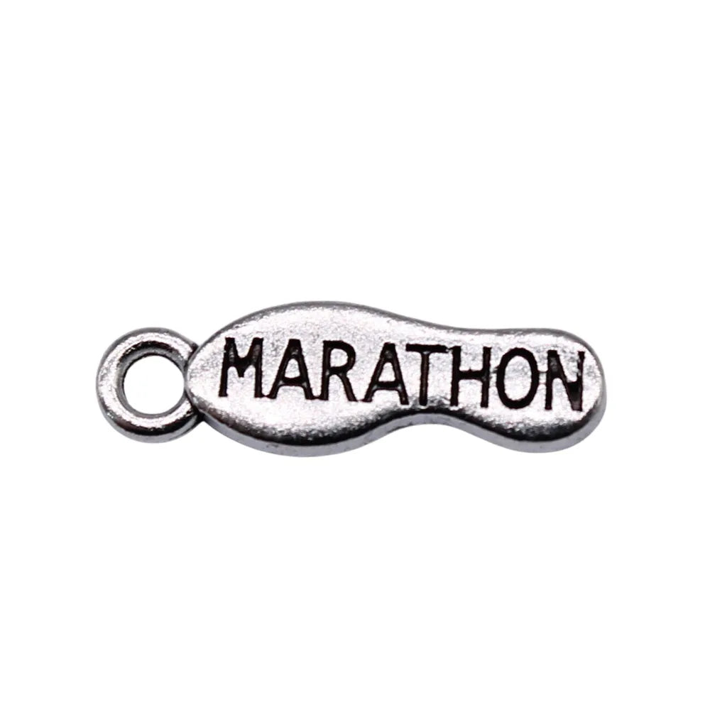 19x6mm 0.94g Antique Silver Zinc Alloy Marathon Theme Charm Pendant for DIY Runner Bracelet Jewelry