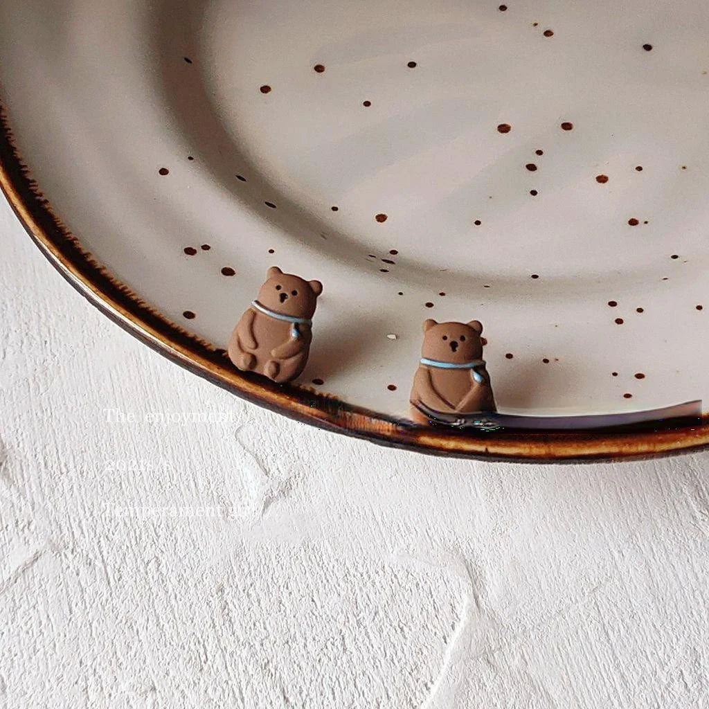 Cute Enamel Bear Alloy Stud Earrings With Silver Plated Pins, Korean Style Jewelry