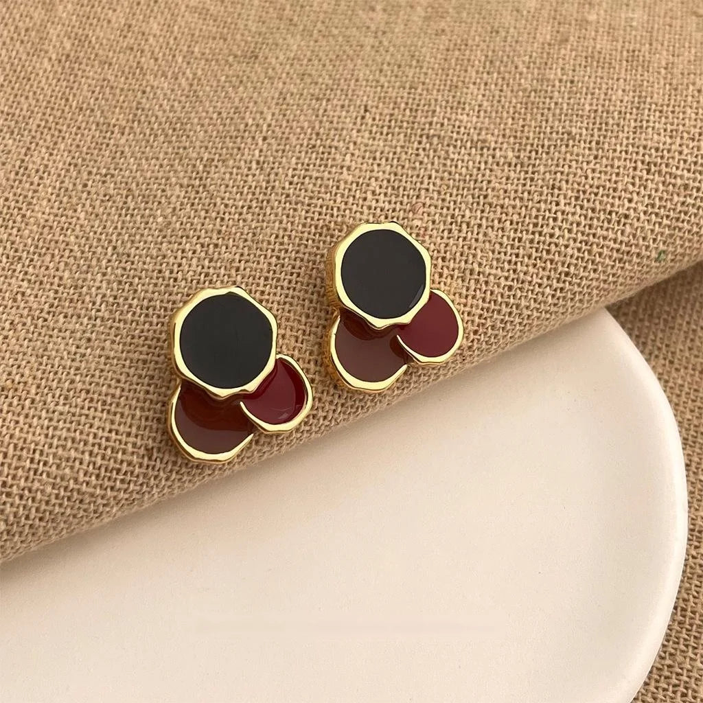 Minimalist Contrast Color Geometric Round Enamel Copper Stud Earrings