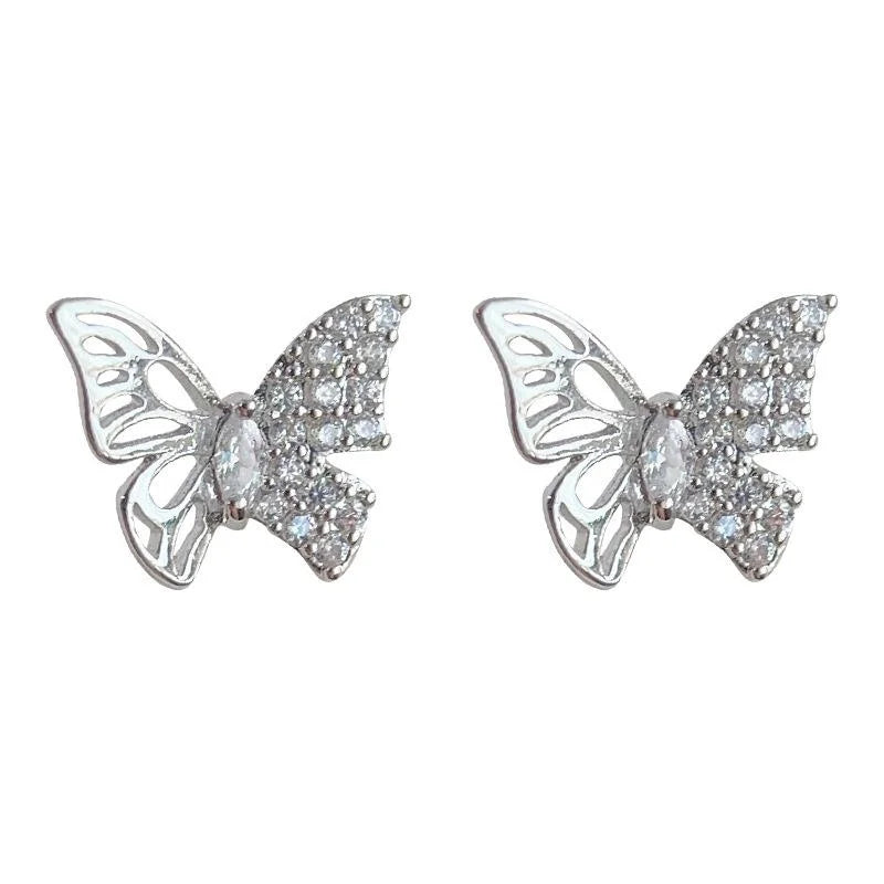 Micro Pave Zircon Mini Butterfly Stud Earrings Copper Cute Minimalist Jewelry