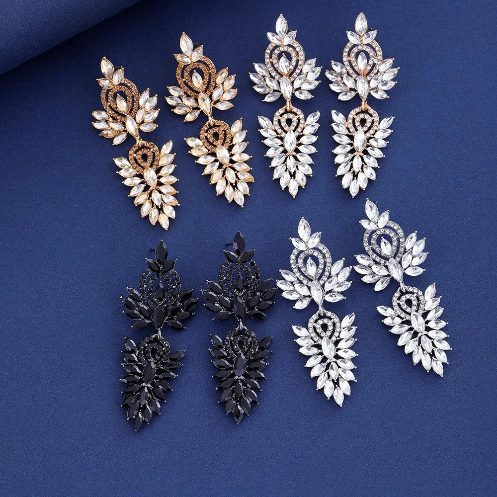 Elegant Long Crystal Rhinestone Tassel Earrings For Women Luxury Bridal Wedding Party Jewelry Gift
