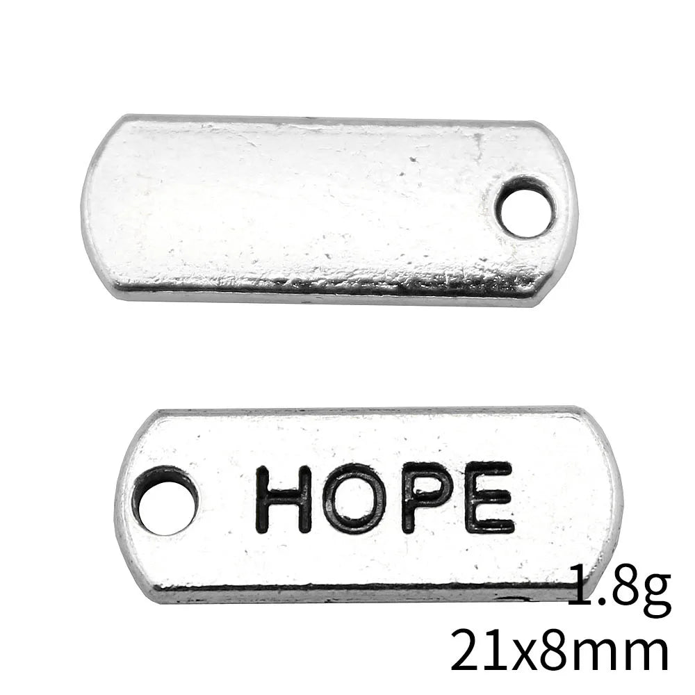 21x8mm 1.8g Antique Silver Zinc Alloy HOPE Tag Letter Charm Pendant for DIY Inspirational Jewelry Making