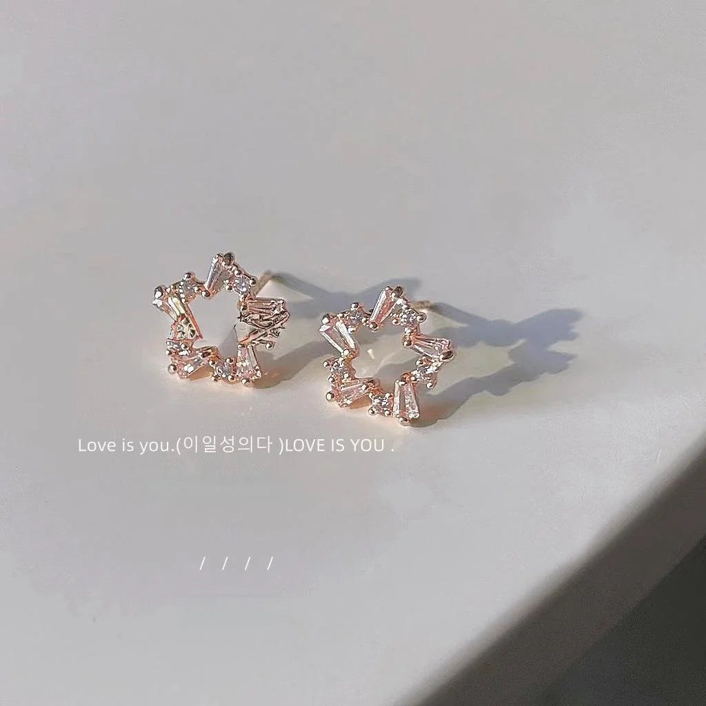 14K Gold Plated Copper Firework Flower Micro Pave Zircon Stud Earrings Korean Sweet Minimalist