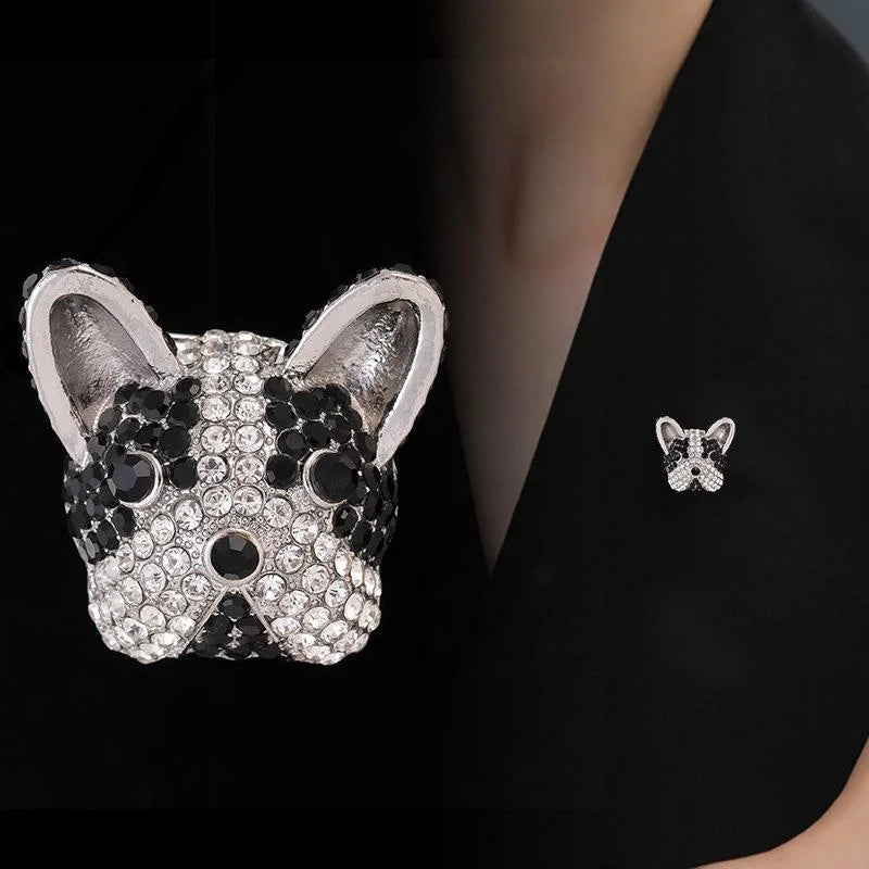 Cute Rhinestone French Bulldog Brooch, Alloy Enamel Puppy Lapel Pin Corsage For Suit Accessory Gift