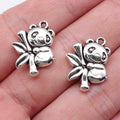 16x20mm 3.2g Antique Silver Zinc Alloy Panda with Bamboo Bear Cat Charm Pendant for DIY Chinese Style Jewelry