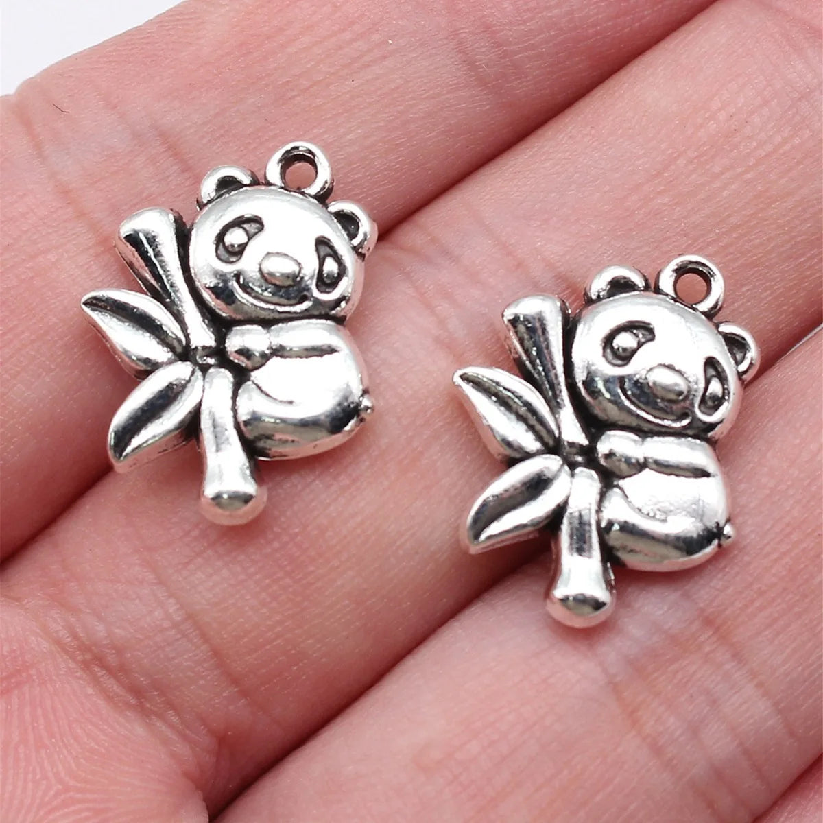 16x20mm 3.2g Antique Silver Zinc Alloy Panda with Bamboo Bear Cat Charm Pendant for DIY Chinese Style Jewelry