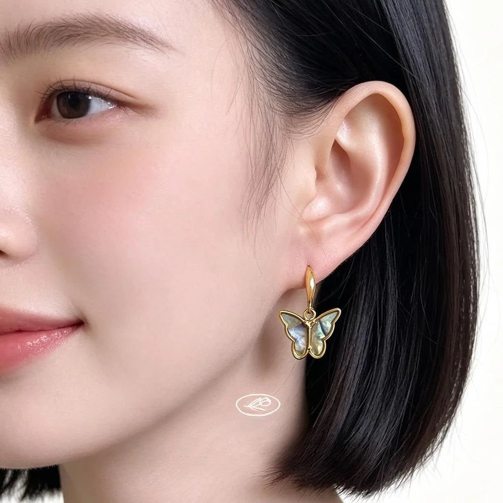 French Vintage Abalone Shell Butterfly Drop Earrings Simple Commuter Style Yiwu Jewelry